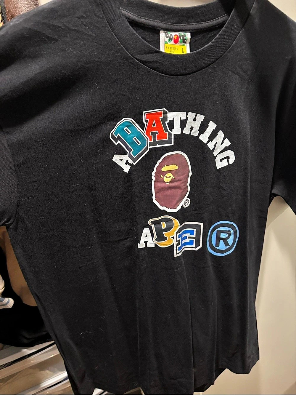 A Bathing Ape College Tee Graphic T-Shirt Black Large